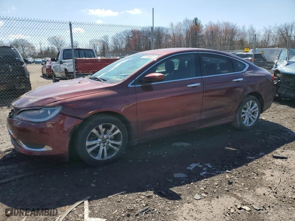 2015 Chrysler 200 Limited with VIN 1C3CCCAB6FN674868, listed as a Copart auction lot 50160605 with 108,915 mi miles and Salvage Title. Bid and sale history available at carsss.com. Image 1.