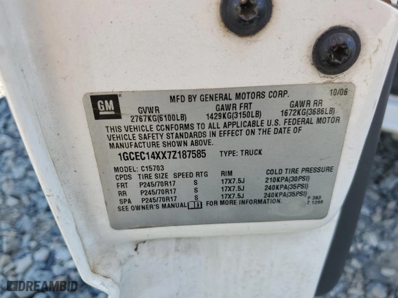 2007 Chevrolet Silverado 1500 Classic Work Truck with VIN 1GCEC14XX7Z187585, listed as a Copart auction lot 74381184 with 147,657 mi miles and Salvage Title. Bid and sale history available at carsss.com. Image 12.