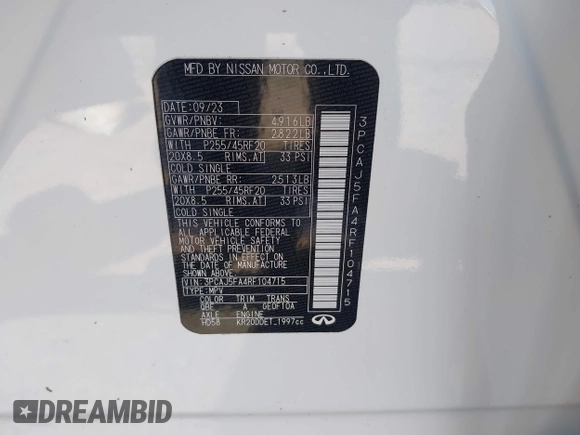 2024 Infiniti QX50 Sport с VIN 3PCAJ5FA4RF104715, выставлен на аукционе IAAI как лот 42022567 с пробегом Не указан миль и . История ставок и продаж доступна на DreamBid. Изображение 9.