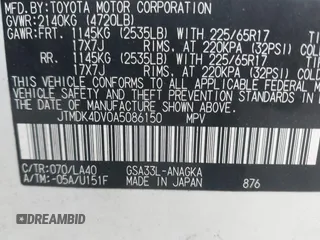 2010 Toyota RAV4 Limited with VIN JTMDK4DV0A5086150, listed as a IAAI auction lot 42009174 with 281,959 mi miles and . Bid and sale history available at DreamBid. Image 9.