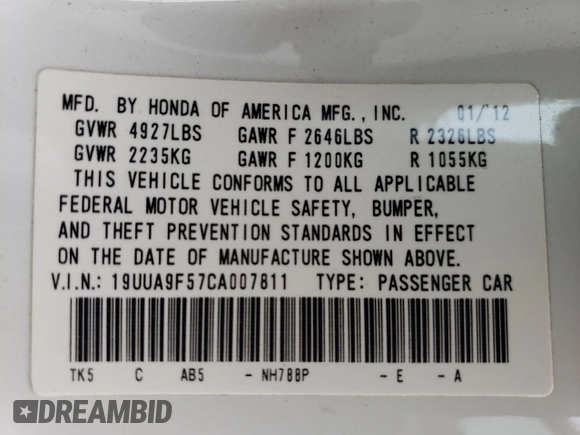 2012 Acura TL Tech Auto with VIN 19UUA9F57CA007811, listed as a Copart auction lot 50191885 with 73,550 mi miles and Salvage Title. Bid and sale history available at carsss.com. Image 13.
