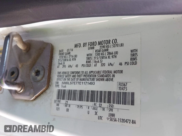 2014 Ford Transit Connect XL with VIN NM0LS7E77E1171493, listed as a IAAI auction lot 42722683 with 102,867 mi miles and . Bid and sale history available at DreamBid. Image 9.