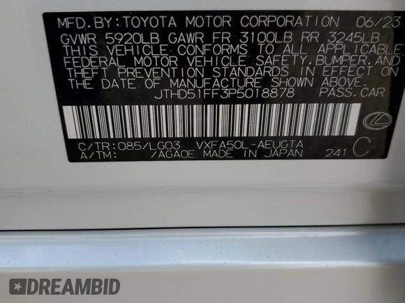 2023 Lexus LS with VIN JTHD51FF3P5018878, listed as a Copart auction lot 78452394 with 7,466 mi miles and Salvage Title. Bid and sale history available at carsss.com. Image 12.