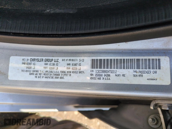 2013 Chrysler 200 Touring with VIN 1C3CCBBB8DN732212, listed as a Copart auction lot 50824375 with 58,978 mi miles and Salvage Title. Bid and sale history available at carsss.com. Image 13.