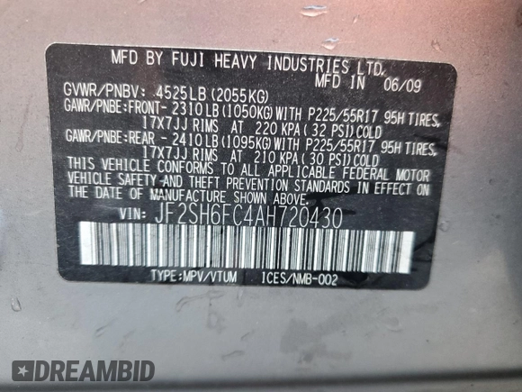 2010 Subaru Forester XT Limited with VIN JF2SH6FC4AH720430, listed as a Copart auction lot 82917944 with 134,935 mi miles and Salvage title. Bid and sale history available at DreamBid. Image 13.