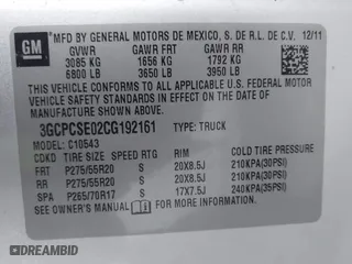 2012 Chevrolet Silverado 1500 LT with VIN 3GCPCSE02CG192161, listed as a IAAI auction lot 41287598 with 284,698 mi miles. Bid and sale history available at carsss.com. Image 9.