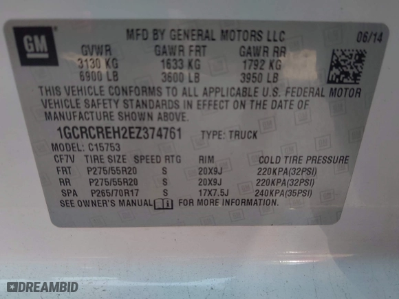 2014 Chevrolet Silverado 1500 LT with VIN 1GCRCREH2EZ374761, listed as a IAAI auction lot 41802782 with 132,379 mi miles. Bid and sale history available at carsss.com. Image 9.