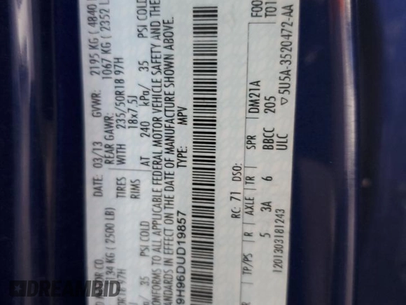 2013 Ford Escape SEL с VIN 1FMCU9H96DUD19857, выставлен на аукционе Copart как лот 62765005 с пробегом 164 395 миль миль и Списание • Salvage title. История ставок и продаж доступна на DreamBid. Изображение 12.