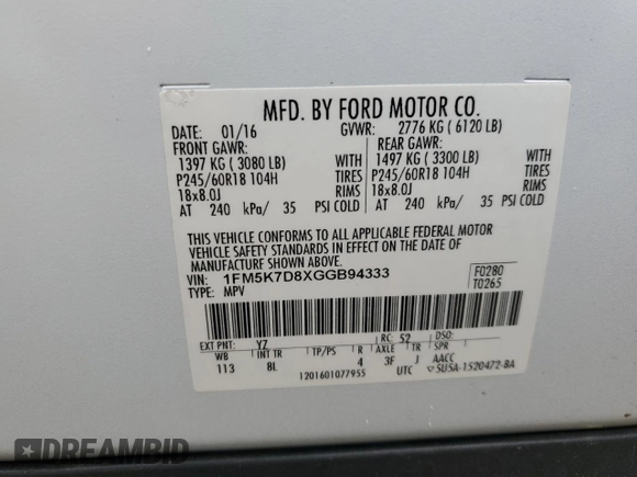 2016 Ford Explorer XLT with VIN 1FM5K7D8XGGB94333, listed as a Copart auction lot 48864075 with 159,467 mi miles and Salvage Title. Bid and sale history available at carsss.com. Image 15.