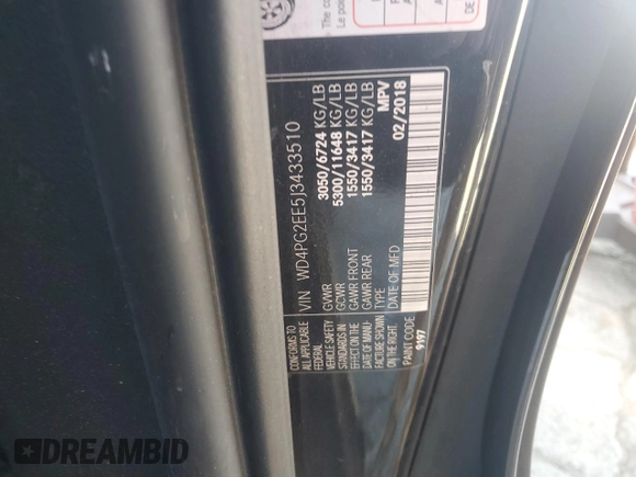 2018 Mercedes-Benz Metris Passenger with VIN WD4PG2EE5J3433510, listed as a Copart auction lot 51702955 with 195,991 mi miles and Clean Title. Bid and sale history available at DreamBid. Image 12.