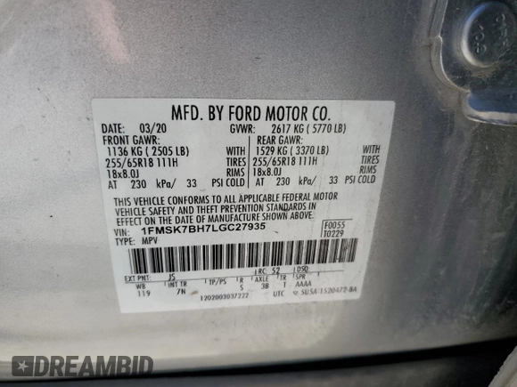 2020 Ford Explorer with VIN 1FMSK7BH7LGC27935, listed as a Copart auction lot 87263724 with 146,920 mi miles and Salvage Title. Bid and sale history available at carsss.com. Image 13.