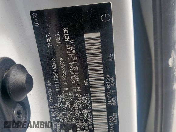 2020 Lexus GX 460 Premium with VIN JTJAM7BX7L5253414, listed as a Copart auction lot 62660085 with 42,232 mi miles and Salvage title. Bid and sale history available at DreamBid. Image 13.