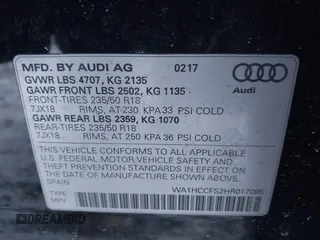 2017 Audi Q3 Premium Plus with VIN WA1HCCFS2HR017095, listed as a IAAI auction lot 41414567 with 102,475 mi miles and . Bid and sale history available at DreamBid. Image 9.