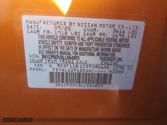 2020 Nissan Kicks SR with VIN 3N1CP5DV3LL554803, listed as a Copart auction lot 77811474 with 23,320 mi miles and Salvage Title. Bid and sale history available at carsss.com. Image 12.
