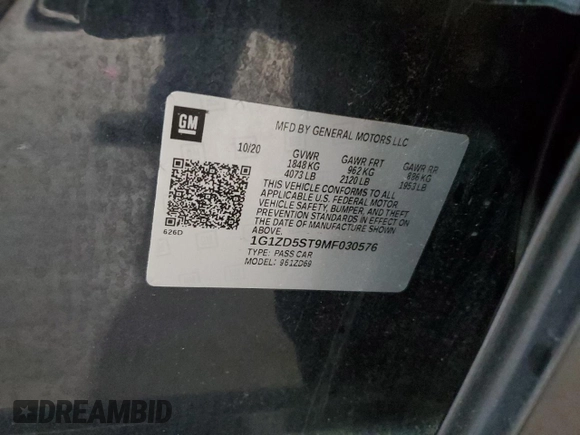 2021 Chevrolet Malibu LT with VIN 1G1ZD5ST9MF030576, listed as a Copart auction lot 51516235 with 123,237 mi miles and Salvage Title. Bid and sale history available at DreamBid. Image 12.