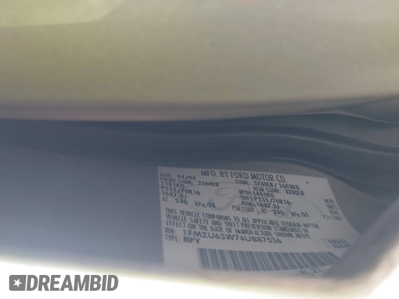 2004 Ford Explorer XLT с VIN 1FMZU63W74UB87536, выставлен на аукционе IAAI как лот 42498752 с пробегом 217 874 миль миль и . История ставок и продаж доступна на DreamBid. Изображение 9.