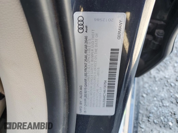2017 Audi A6 Premium Plus with VIN WAUD8AFC1HN130754, listed as a Copart auction lot 43744333 with 91,889 mi miles. Bid and sale history available at carsss.com. Image 14.