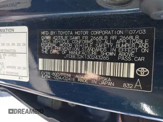 2003 Toyota Camry LE with VIN JTDBE32K130243265, listed as a IAAI auction lot 42145871 with Not Provided miles and . Bid and sale history available at DreamBid. Image 9.