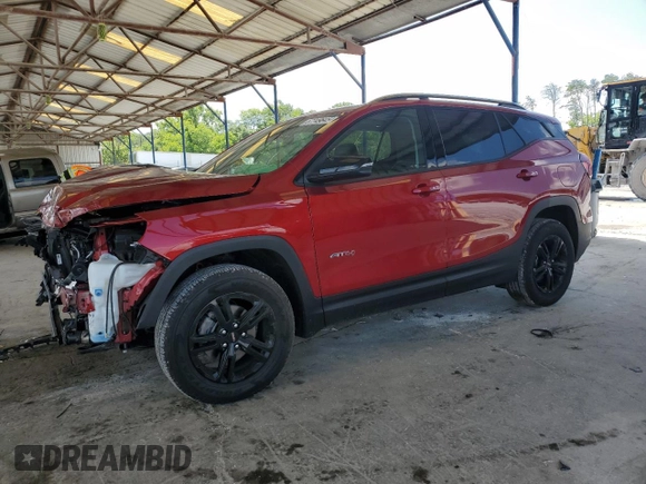 2023 GMC Terrain AT4 z VIN 3GKALYEG1PL244760, wystawiony jako Copart lot #57749645 z przebiegiem 16 832 mil mil oraz Szkoda całkowita • Salvage title. Historia ofert i sprzedaży dostępna na DreamBid. Obrazek 1.