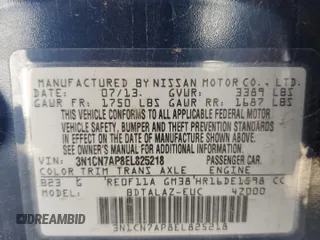 2014 Nissan Versa SV with VIN 3N1CN7AP8EL825218, listed as a Copart auction lot 49835355 with 156,744 mi miles and Salvage Title. Bid and sale history available at carsss.com. Image 12.