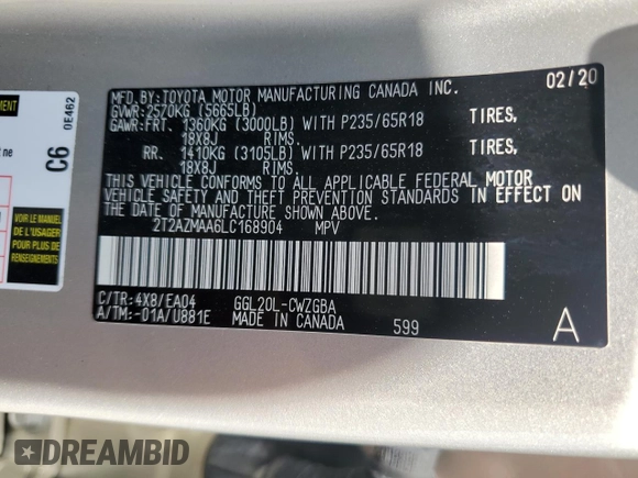 2020 Lexus RX with VIN 2T2AZMAA6LC168904, listed as a Copart auction lot 71385114 with 63,184 mi miles and Salvage Title. Bid and sale history available at carsss.com. Image 13.