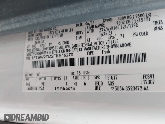 2015 Ford Transit с VIN 1FTSW2ZM2FKB15270, выставлен на аукционе IAAI как лот 42354076 с пробегом 152 373 миль миль и . История ставок и продаж доступна на DreamBid. Изображение 9.