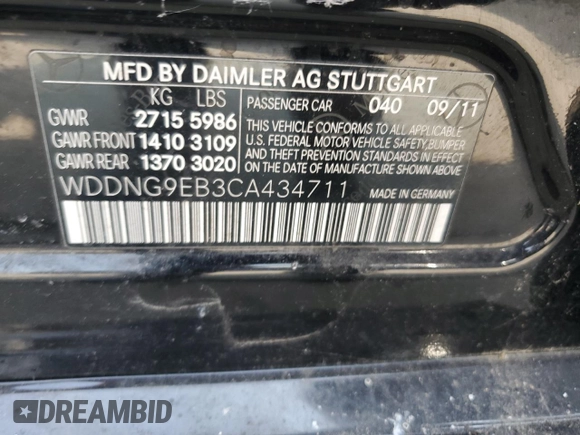 2012 Mercedes-Benz S 550 with VIN WDDNG9EB3CA434711, listed as a Copart auction lot 59297855 with 140,561 mi miles and Clean title. Bid and sale history available at DreamBid. Image 12.