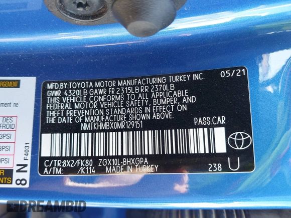 2021 Toyota C-HR LE z VIN NMTKHMBX0MR129151, wystawiony jako IAAI lot #41990301 z przebiegiem 25 277 mil mil oraz . Historia ofert i sprzedaży dostępna na DreamBid. Obrazek 9.