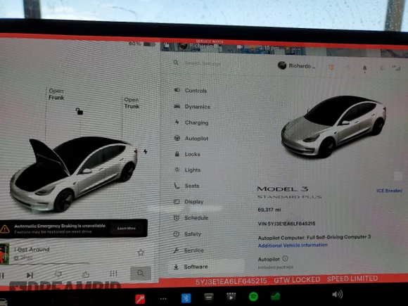 2020 Tesla Model 3 Standard Range Plus with VIN 5YJ3E1EA6LF645215, listed as a Copart auction lot 47882375 with 69,317 mi miles and Salvage Title. Bid and sale history available at DreamBid. Image 9.