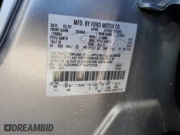 2007 Lincoln MKX with VIN 2LMDU68C77BJ13122, listed as a Copart auction lot 47035365 with 283,108 mi miles and Salvage Title. Bid and sale history available at carsss.com. Image 12.