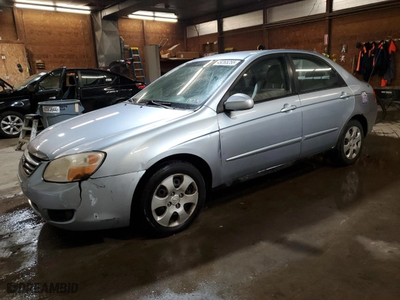 2008 Kia Spectra EX with VIN KNAFE122585497493, listed as a Copart auction lot 49265255 with 120,807 mi miles and Salvage Title. Bid and sale history available at carsss.com. Image 1.