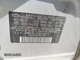 2016 Hyundai Elantra with VIN KMHD35LH7GU324519, listed as a IAAI auction lot 42633727 with 95,895 mi miles and . Bid and sale history available at DreamBid. Image 9.