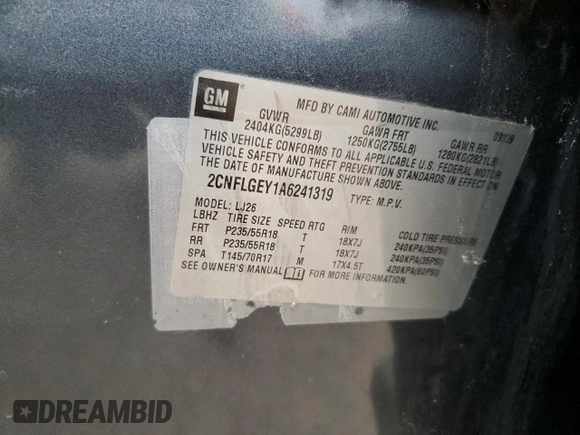 2010 Chevrolet Equinox LTZ with VIN 2CNFLGEY1A6241319, listed as a Copart auction lot 47767575 with 177,623 mi miles and Salvage Title. Bid and sale history available at DreamBid. Image 13.
