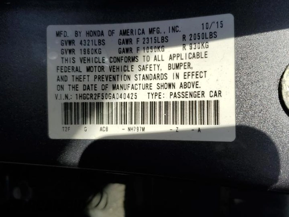 2016 Honda Accord Sport with VIN 1HGCR2F50GA040425, listed as a Copart auction lot 51067815 with 124,461 mi miles and Salvage Title. Bid and sale history available at DreamBid. Image 14.