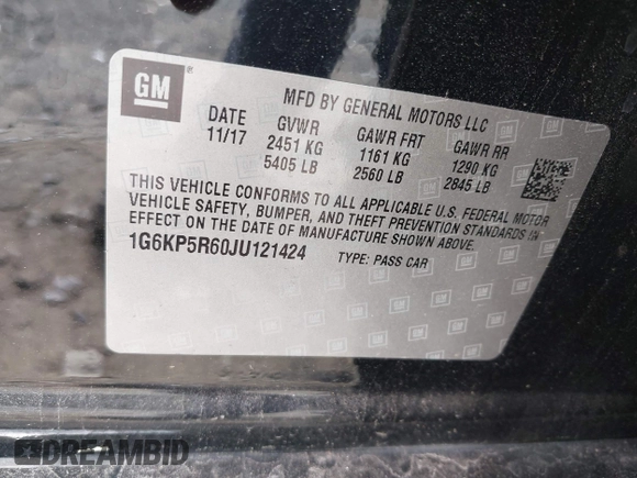 2018 Cadillac CT6 Sport AWD with VIN 1G6KP5R60JU121424, listed as a IAAI auction lot 41884608 with 66,338 mi miles and . Bid and sale history available at DreamBid. Image 9.