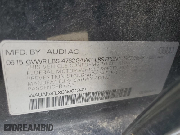 2016 Audi A4 Premium z VIN WAUAFAFLXGN001340, wystawiony jako Copart lot #60108605 z przebiegiem 140 527 mil mil oraz Czysty tytuł • Clean title. Historia ofert i sprzedaży dostępna na DreamBid. Obrazek 12.