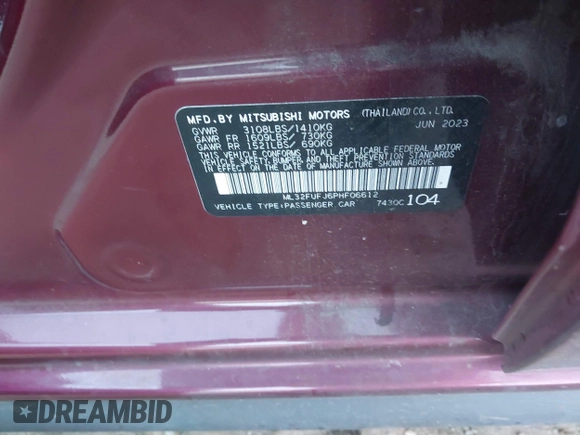2023 Mitsubishi Mirage ES с VIN ML32FUFJ6PHF06612, выставлен на аукционе IAAI как лот 40644394 с пробегом 15 057 миль миль и . История ставок и продаж доступна на DreamBid. Изображение 9.