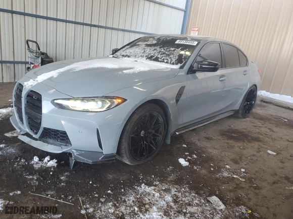 2023 BMW M3 Competition xDrive with VIN WBS43AY04PFN47162, listed as a Copart auction lot 89130455 with 7,434 mi miles and Salvage Title. Bid and sale history available at carsss.com. Image 1.