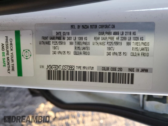 2018 Mazda CX-5 Grand Touring with VIN JM3KFBDM7J0370662, listed as a Copart auction lot 48602585 with 67,875 mi miles and Salvage Title. Bid and sale history available at DreamBid. Image 13.