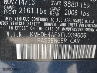 2014 Hyundai Elantra SE with VIN KMHDH4AEXEU039606, listed as a IAAI auction lot 41726852 with 43,717 mi miles. Bid and sale history available at carsss.com. Image 9.