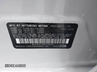 2024 Mitsubishi Mirage ES with VIN ML32FUFJ9RHF09183, listed as a IAAI auction lot 42383723 with 480 mi miles and . Bid and sale history available at DreamBid. Image 9.