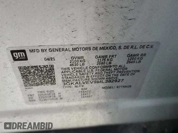 2021 GMC Terrain SLT z VIN 3GKALVEV9ML382927, wystawiony jako Copart lot #61859485 z przebiegiem 42 836 mil mil oraz Szkoda całkowita • Salvage title. Historia ofert i sprzedaży dostępna na DreamBid. Obrazek 13.