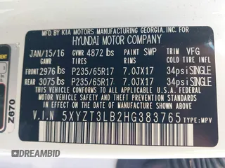 2017 Hyundai Santa Fe 2.4L z VIN 5XYZT3LB2HG383765, wystawiony jako IAAI lot #38642722 z przebiegiem 76 420 mil mil oraz . Historia ofert i sprzedaży dostępna na DreamBid. Obrazek 9.