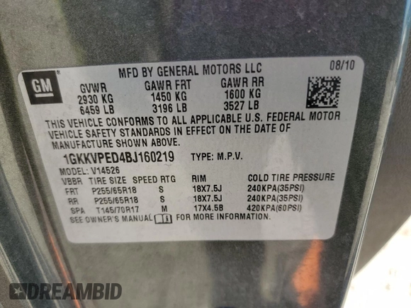 2011 GMC Acadia SLE with VIN 1GKKVPED4BJ160219, listed as a Copart auction lot 42174775 with 165,489 mi miles and Clean Title. Bid and sale history available at carsss.com. Image 13.