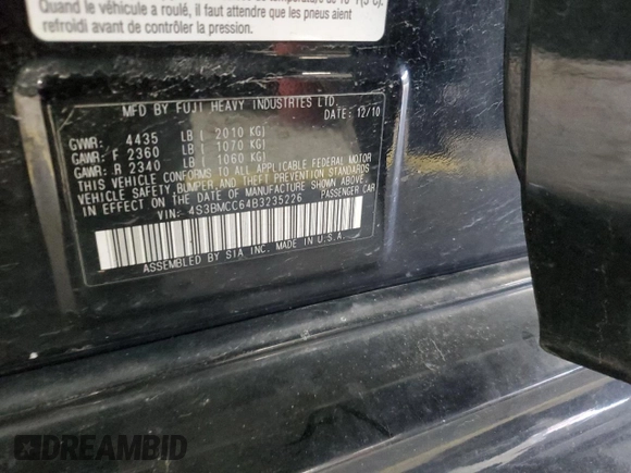 2011 Subaru Legacy Premium with VIN 4S3BMCC64B3235226, listed as a Copart auction lot 87632245 with Not Provided miles and Clean Title. Bid and sale history available at DreamBid. Image 14.