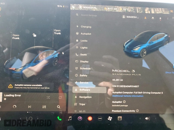 2021 Tesla Model 3 Standard Range Plus z VIN 5YJ3E1EA0MF014607, wystawiony jako Copart lot #47290835 z przebiegiem 43 251 mil mil oraz Szkoda całkowita • Salvage title. Historia ofert i sprzedaży dostępna na DreamBid. Obrazek 9.