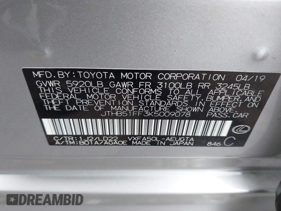 2019 Lexus LS 500 z VIN JTHB51FF3K5009078, wystawiony jako IAAI lot #42751612 z przebiegiem 47 527 mil mil oraz . Historia ofert i sprzedaży dostępna na DreamBid. Obrazek 9.