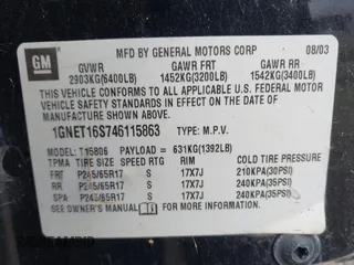 2004 Chevrolet TrailBlazer EXT LT with VIN 1GNET16S746115863, listed as a IAAI auction lot 41453236 with 198,099 mi miles. Bid and sale history available at carsss.com. Image 9.