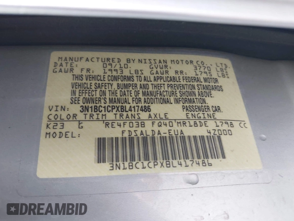 2011 Nissan Versa 1.8 S with VIN 3N1BC1CPXBL417486, listed as a IAAI auction lot 41981608 with 112,449 mi miles. Bid and sale history available at carsss.com. Image 9.