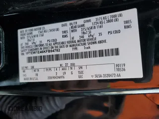2019 Ford F-150 XL with VIN 1FTEW1E46KFB94782, listed as a Copart auction lot 42085685 with 68,785 mi miles and Salvage Title. Bid and sale history available at carsss.com. Image 12.